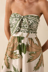 It's Like I Never Left Green Multi Tropical Print Strapless Jumpsuit
