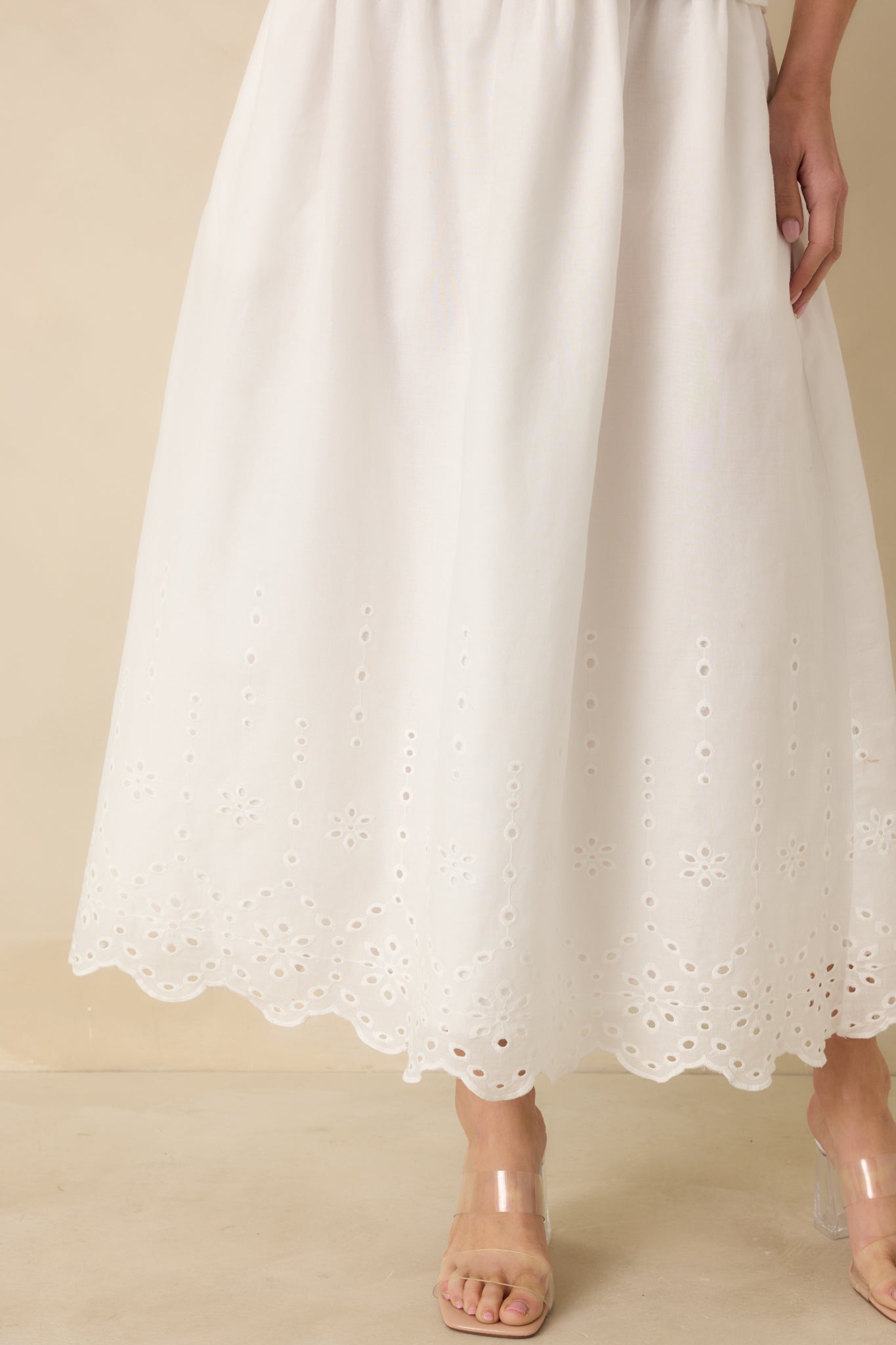 Pure Intentions White Cotton Eyelet Sleeveless Midi Dress