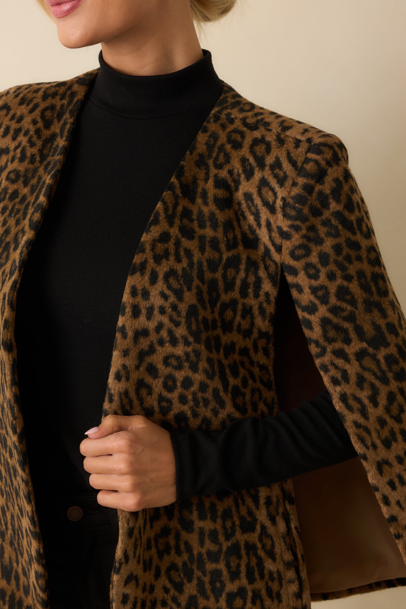 Hear Me Roar Brown Leopard Print Cape Blazer