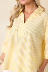 Leading Lines Yellow Stripe Collared V-Neck Blouse