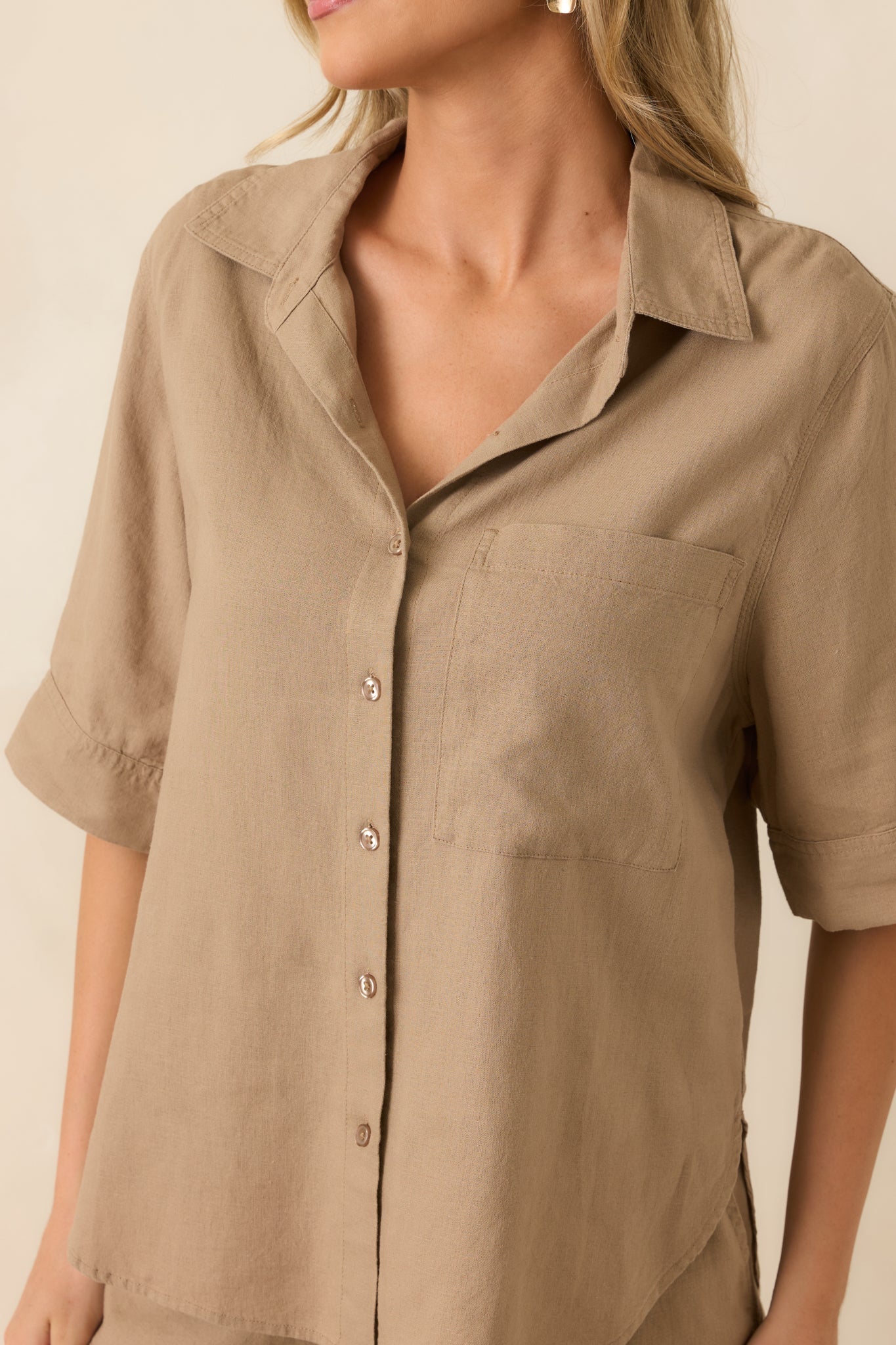Z Supply Expedition Taro Brown Linen Button Up Top