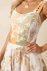 Aylaya Nevaeh Multi Tropical Beach Print Pleated Mini Dress