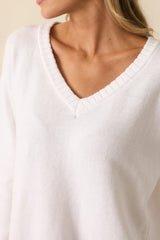 Z Supply White All Around Cotton V-Neck Sweater