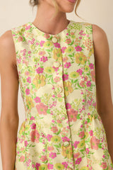 Fresh Picked Feelings Yellow Multi Floral Button Front Sleeveless Mini Dress