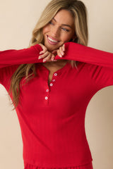 Z Supply Festive Red Holly Pointelle Long Sleeve Pajama Top