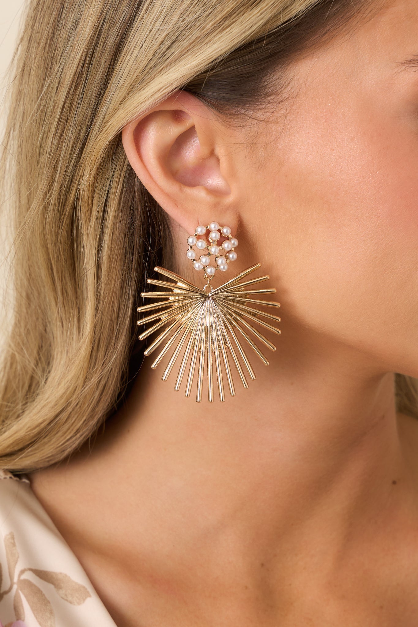 Sun Goddess Life Gold & Pearl Radiant Sunburst Drop Earrings