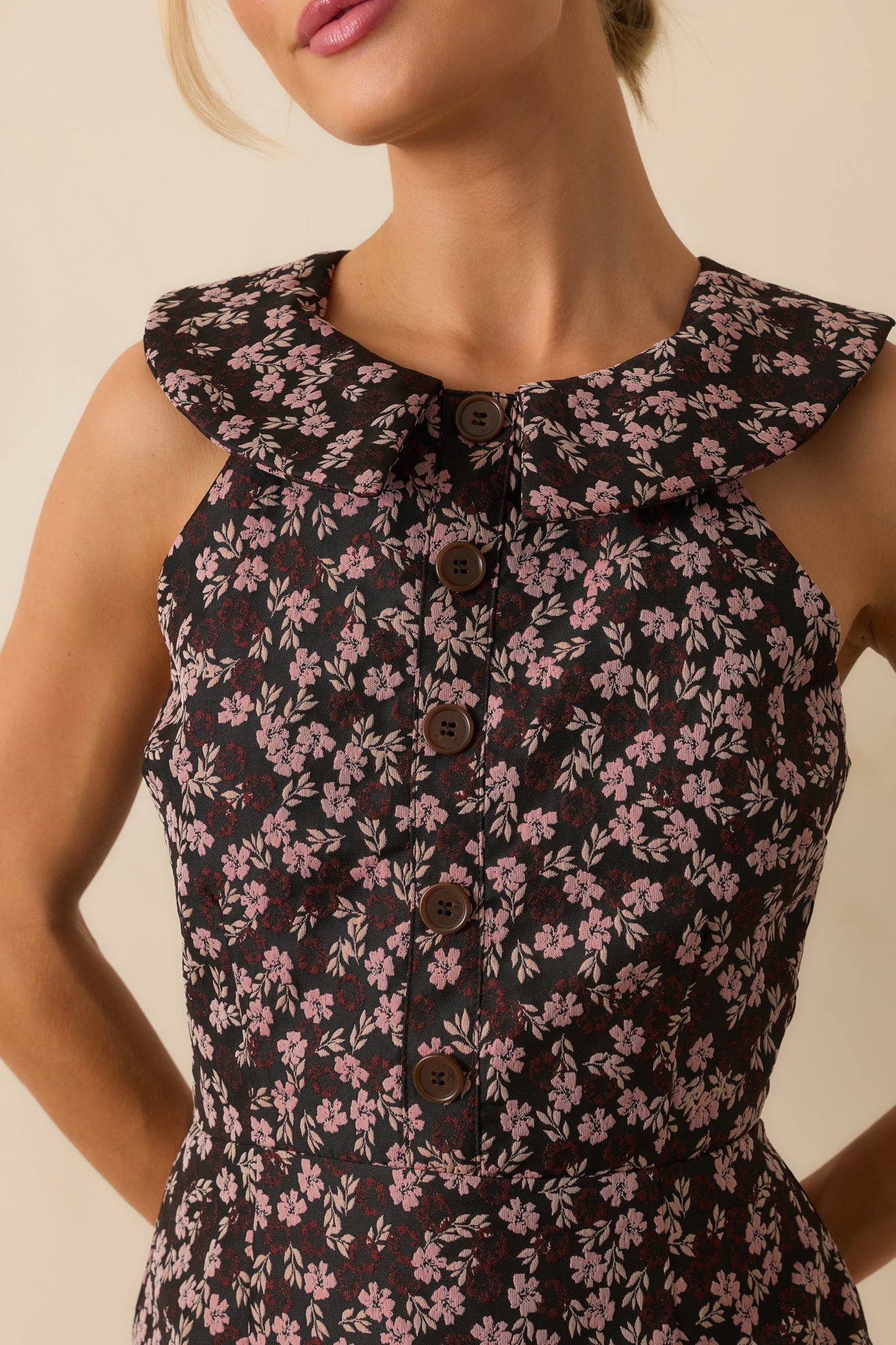 Marked In Time Pink Floral Jacquard Structured Midi Dress