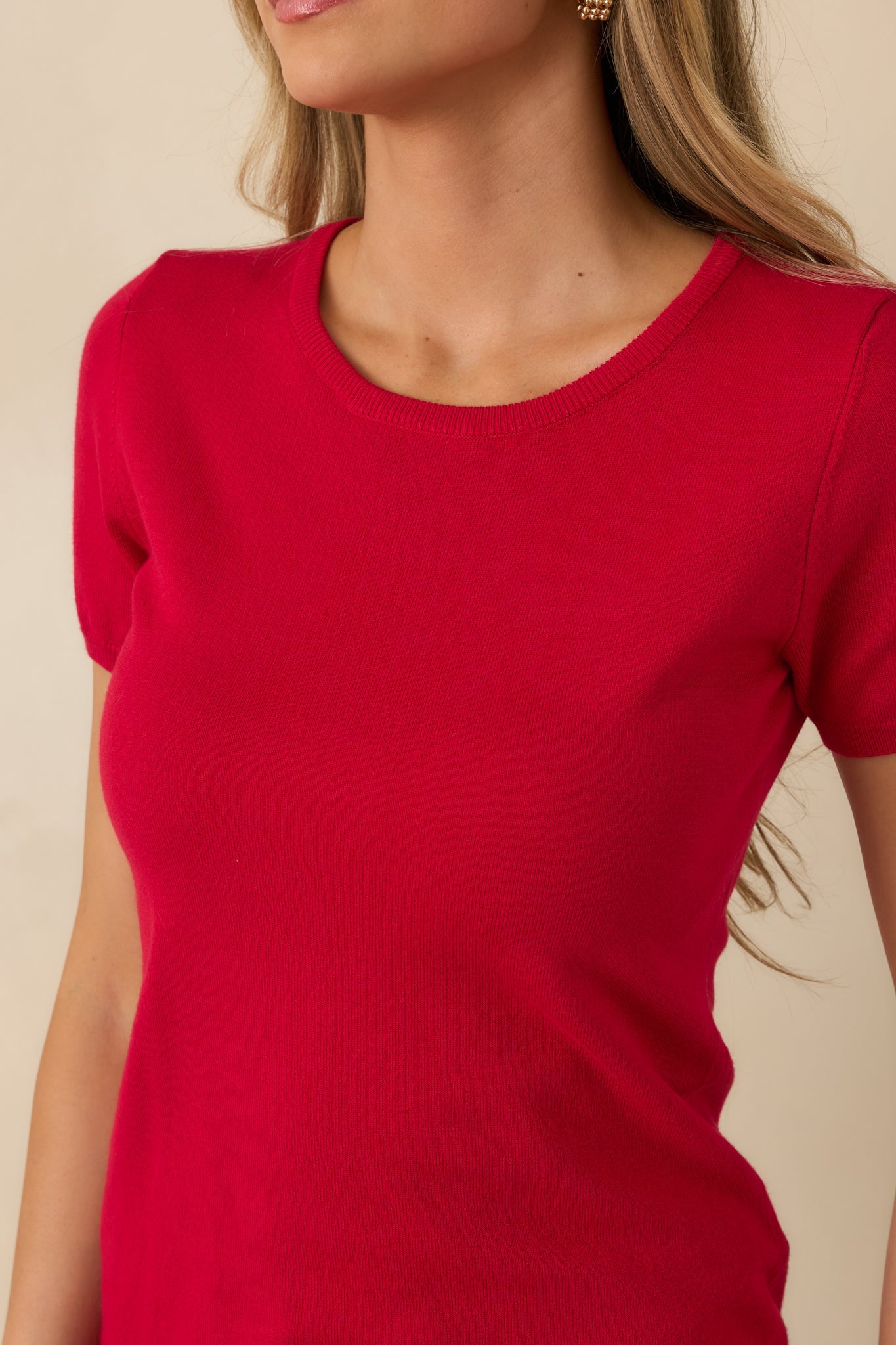 Cross Your Mind Red Short Sleeve Sweater Top