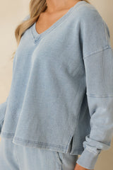 Z Supply Ocean Air Indigo Delphine Knit Denim V-neck Sweatshirt