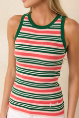 FRNCH Nunzia Green & Coral Stripe Tank