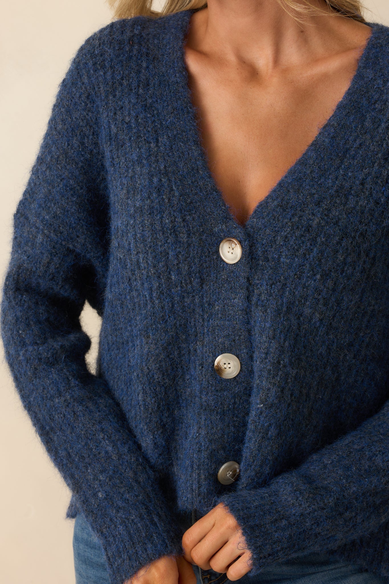 Always The Answer Navy Ribbed Knit Button Up Cardigan