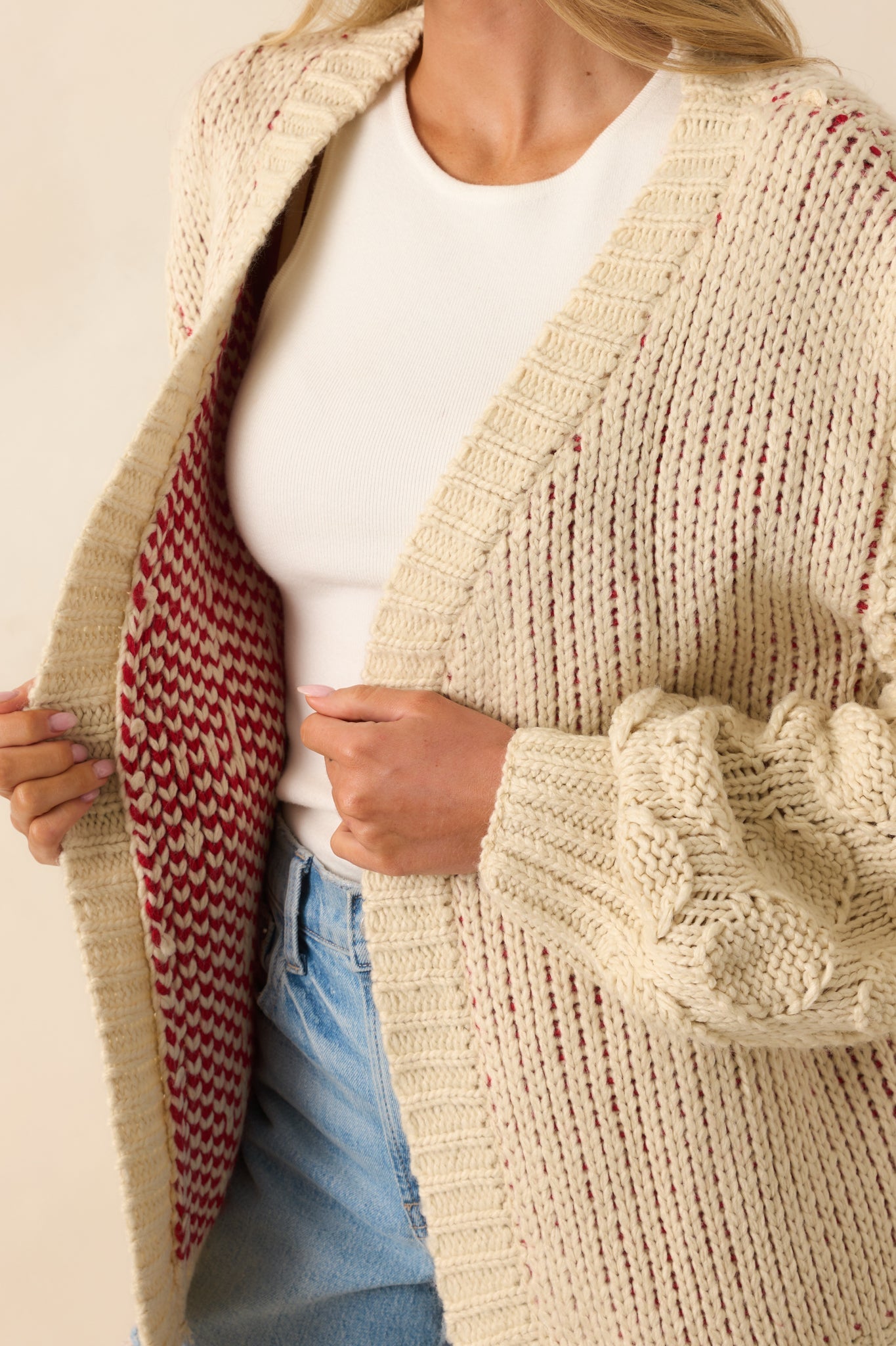 Dinner By The Dock Ivory Lobster Motif Open Front Cardigan