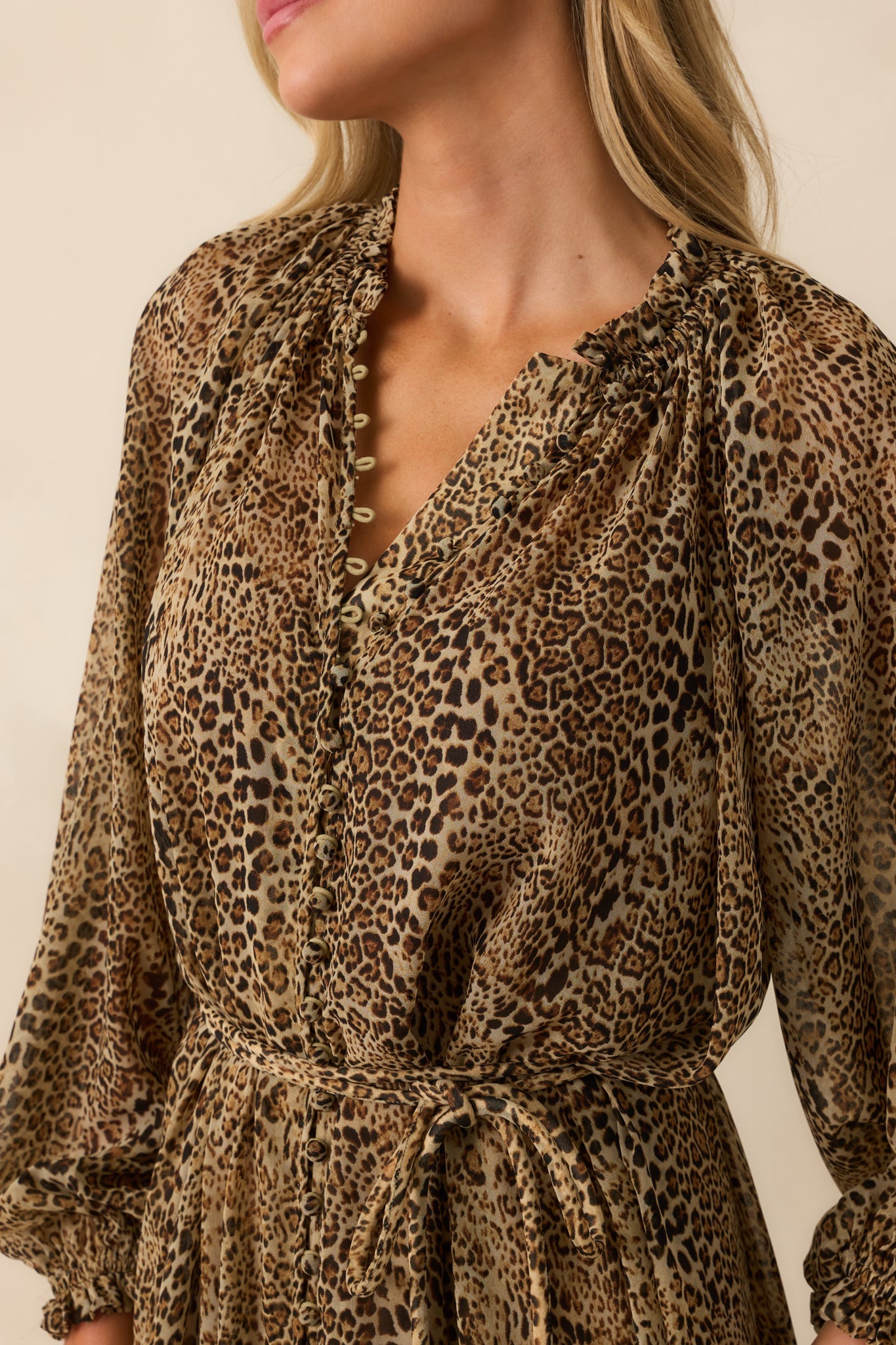 Point Taken Brown Leopard Print Chiffon Maxi Dress