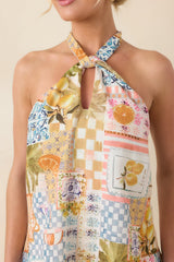 Twist & Spritz Citrus Patchwork Halter Mini Dress