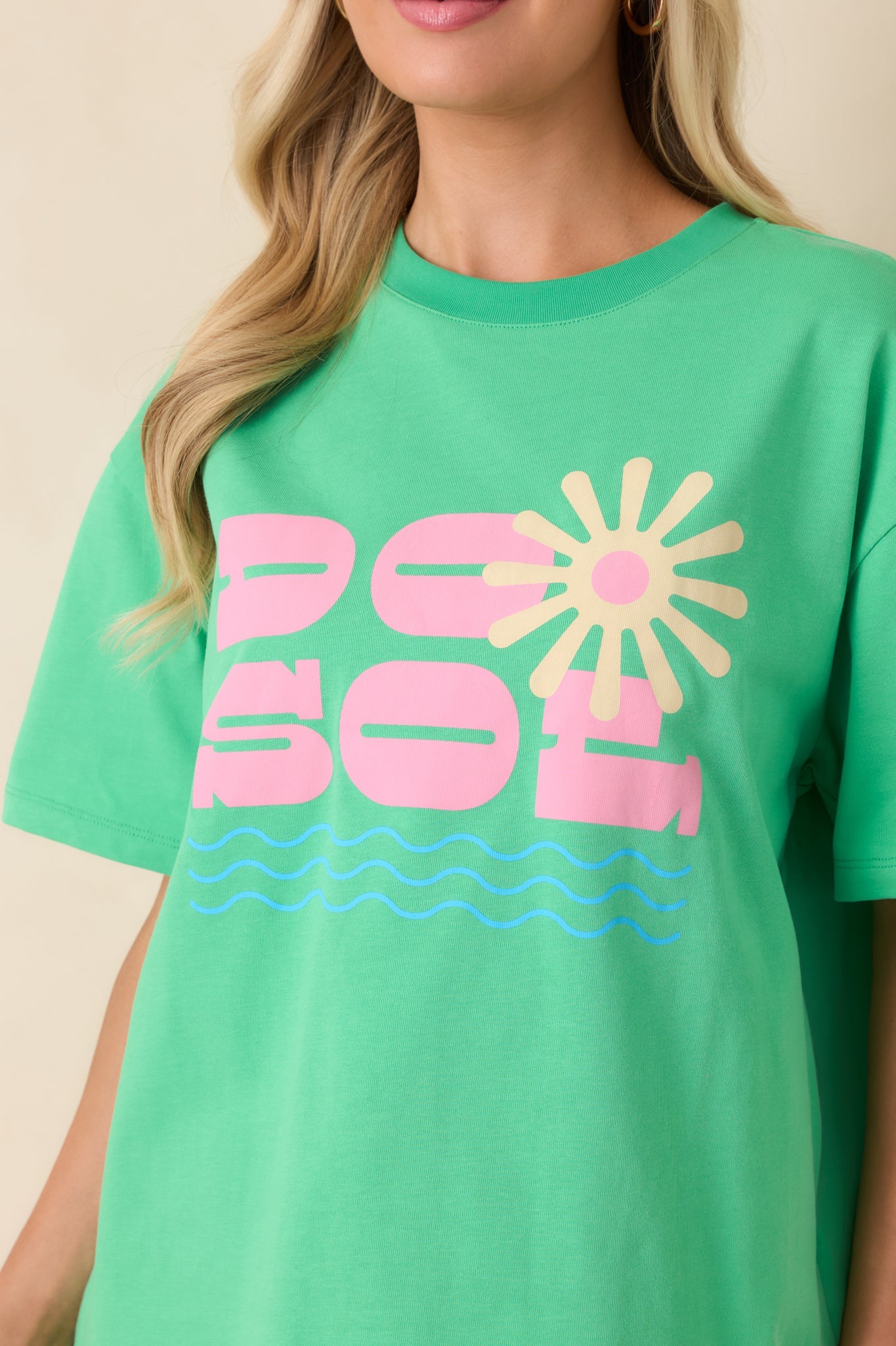 MINKPINK Do Sol Green Cotton Printed Tee