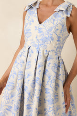 Tie It Up Pretty Blue Floral Bow Strap Midi Dress