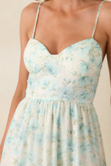 Love Me Softly Aqua Blue Floral Bustier Maxi Dress