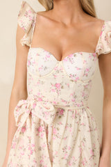 Gabrielle Light Pink Floral Cotton Bustier Midi Dress