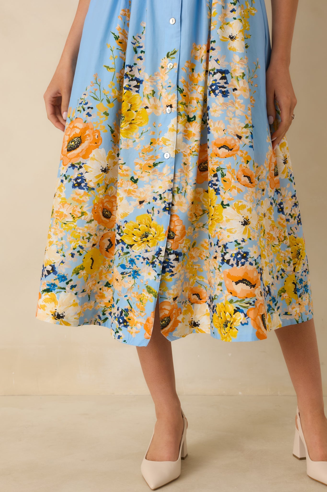 What Comes Next Blue Multi Cotton Floral Midi Dress