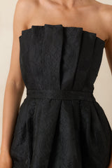 The Genevieve Black Jacquard Strapless Midi Dress