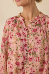 Where Roses Drift Blush Pink Multi Floral Sheer Blouse