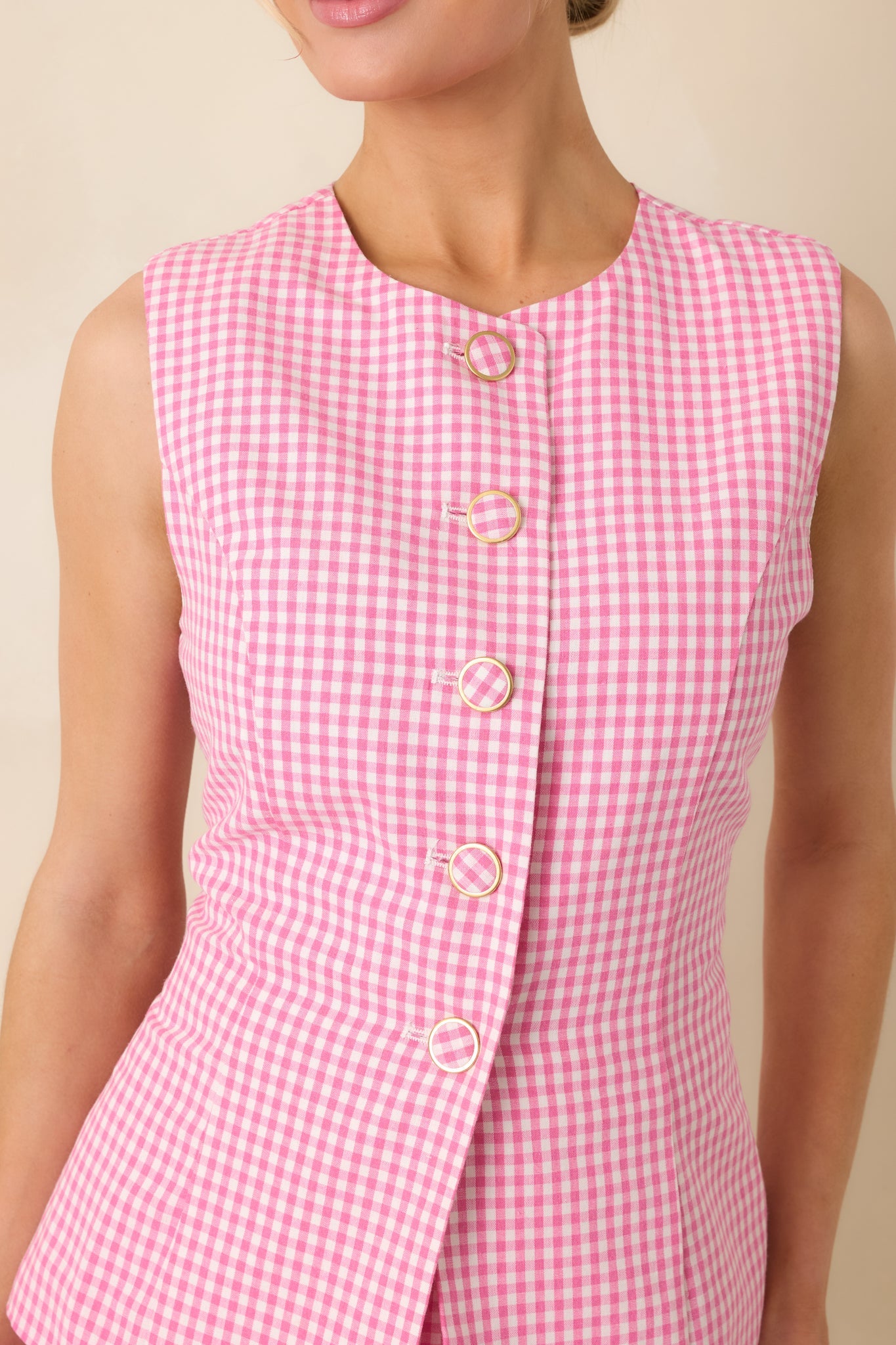 Simply Joyful Pink Gingham Sleeveless Romper
