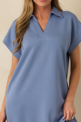 Made The Right Call Chambray Blue Collared Midi T-Shirt Dress