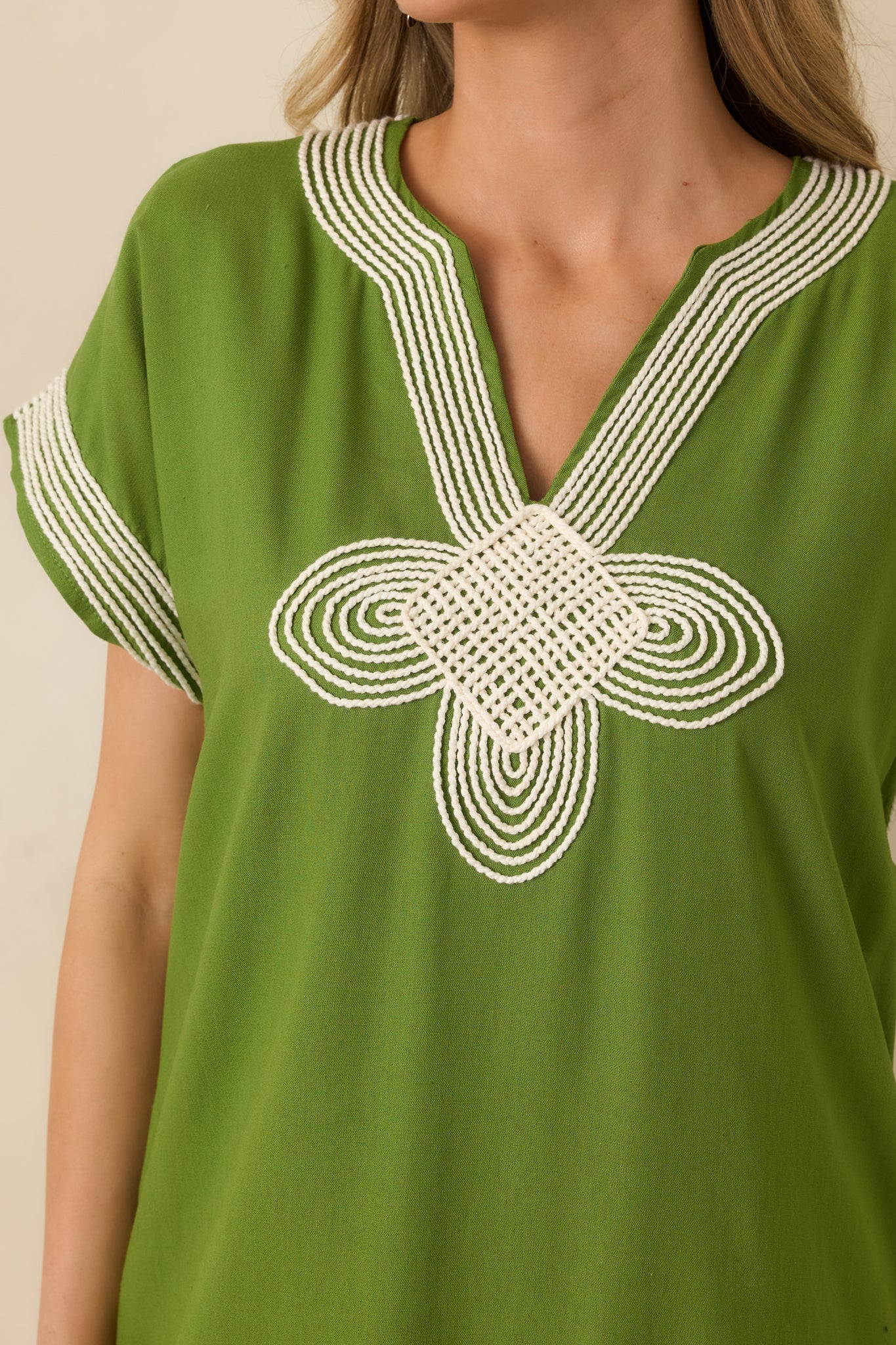 You Know the Feeling Matcha Green Embroidered V-Neck Maxi Dress