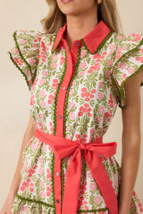 Missing The Point Coral Pink Floral Cotton Button Front Mini Dress