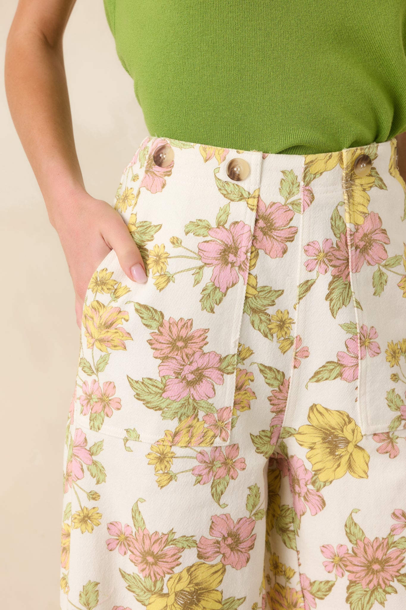 Crossing The Line Ivory Floral Print Wide Leg Pants