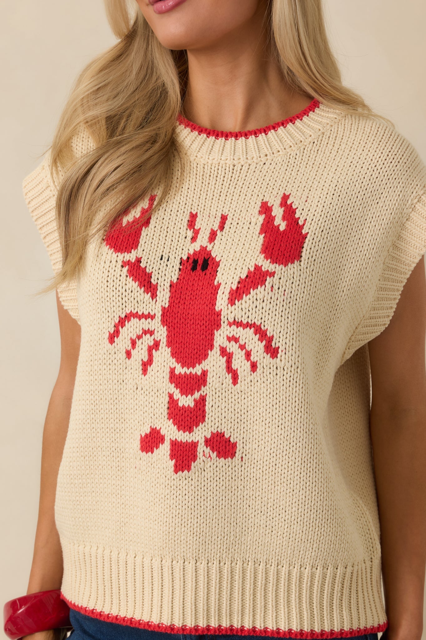 Just a Pinch Ivory Multi Knit Sleeveless Lobster Sweater