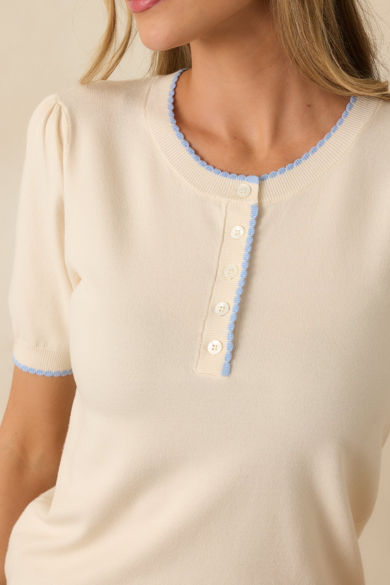 A Little Love Ivory Knit Contrast Short Sleeve Sweater