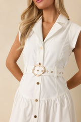 Just Right Moments White Sleeveless Belted Maxi Shirt Dress