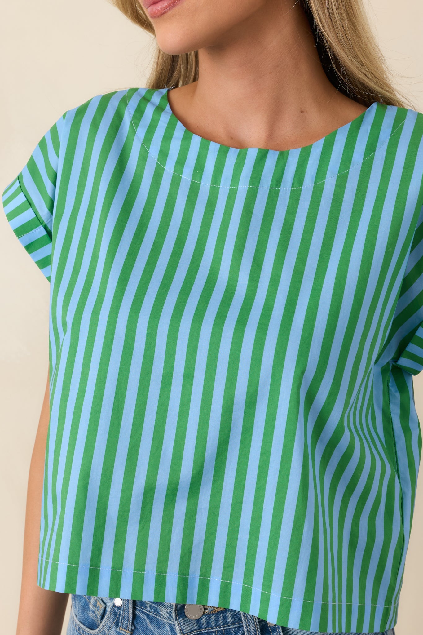 Making Moves Blue & Green Stripe Boxy Cotton Top