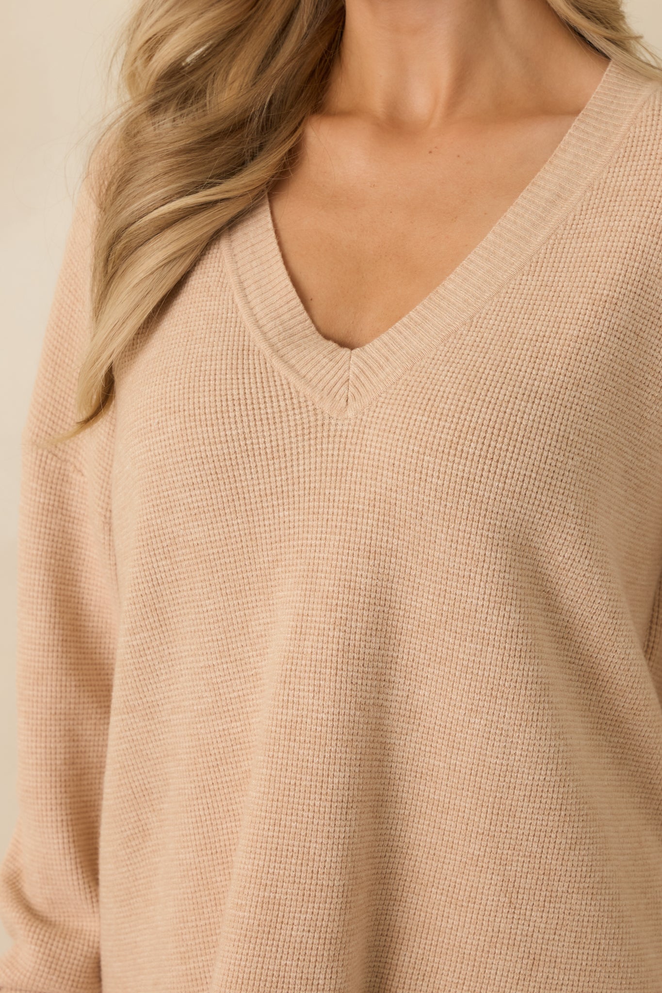 Cozy Afternoon Light Taupe V-Neck Sweater