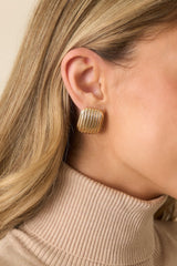 Ready For Anything Gold Textured Square Stud Earrings