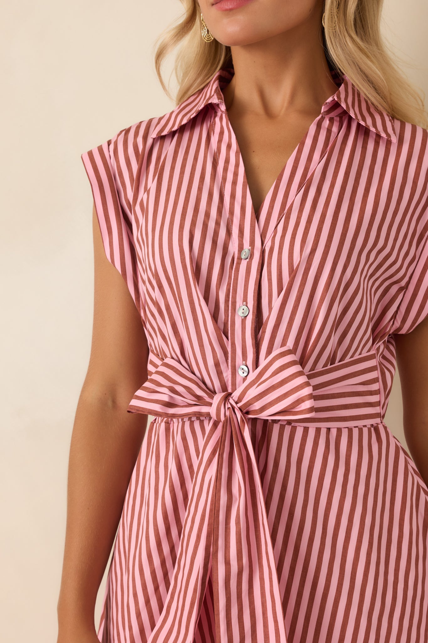 Lunch on the Riviera Pink Stripe Cotton Midi Dress