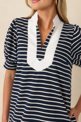 Easy Days Only Navy Stripe Puff Sleeve Mini Dress
