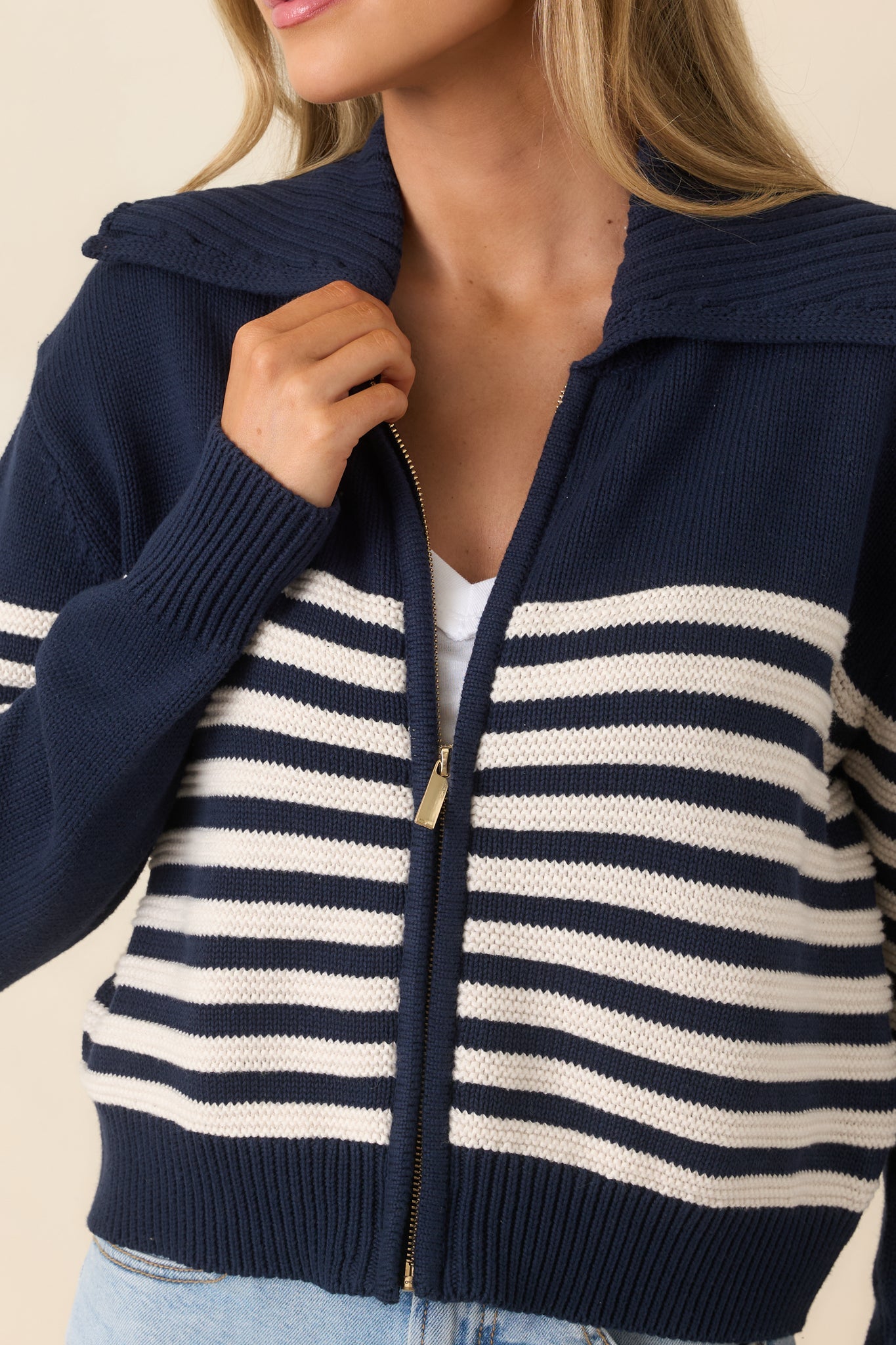 Z Supply Kovac Navy & Ivory Stripe Cotton Sweater Jacket