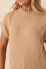 Easy to Adore Tan Knit Short Sleeve Mock Neck Sweater