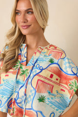 Where To Next? Coral Orange & Blue Multi Poolside Print Top