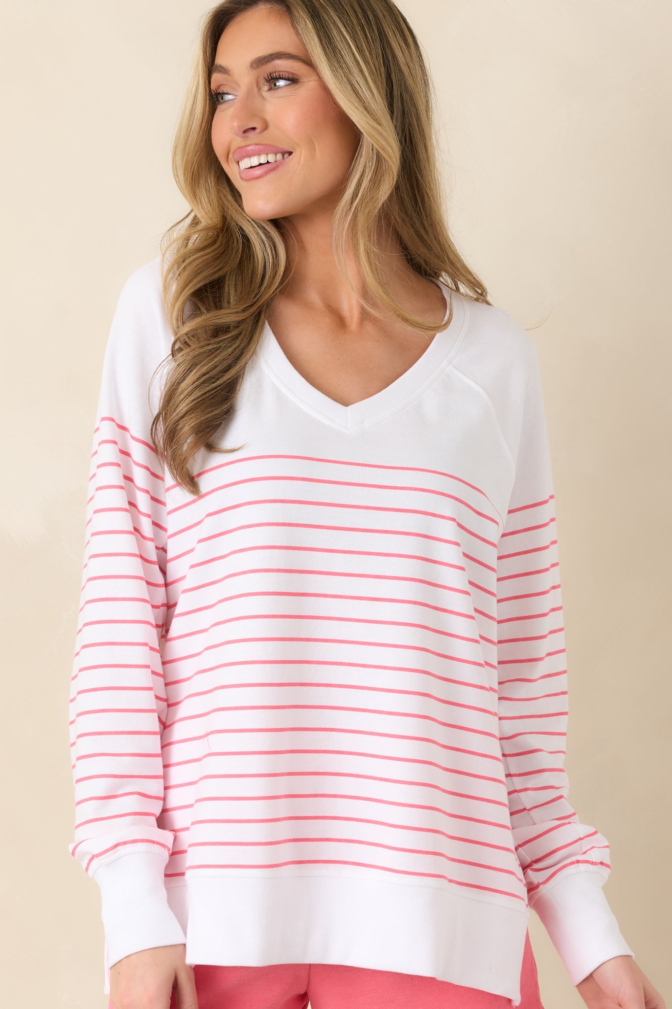 Z Supply White Weekender Stripe V-Neck