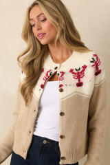Just Enough Time Beige Lobster Motif Button Up Cardigan