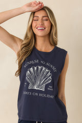 Z Supply Navy Cotton Sunrise Muscle Tank