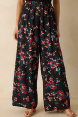 Wander and Bloom Black Multi Floral Print Wide Leg Pants