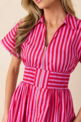 Put It in Motion Pink & Red Stripe Cotton Midi Dress