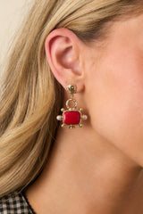 The Way I See It Textured Red Stone Drop Earrings