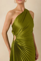 Poetic Charm Olive Green Asymmetric One Shoulder Maxi Dress