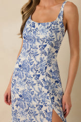 Tea Garden Dream Blue Floral Sleeveless Maxi Dress