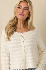 Away We Go Ivory Textured Knit Button Front Cardigan